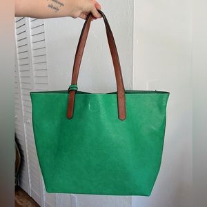 Genuine Italian leather green large tote bag